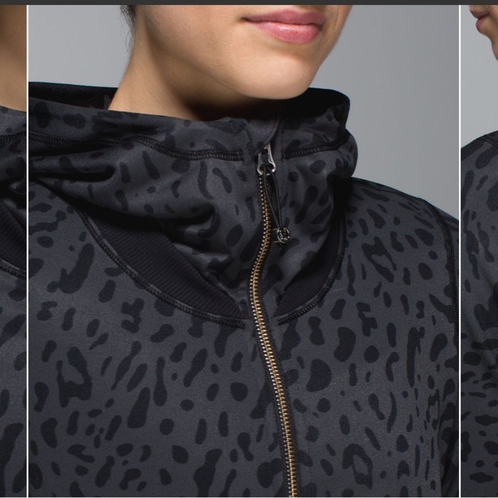 Lululemon Grey Black Namaskar Leopard Animal Swirl zip up scuba hoodie size 4 - Picture 6 of 16